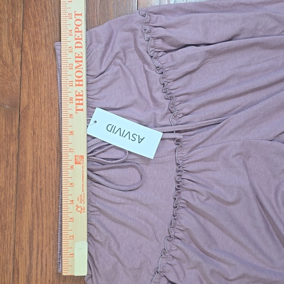 ASVIVID Tiered Ruffle Wide Leg Boho Palazzo Ruffle Trim Lounge Pants Mauve Sz.M - Picture 11 of 13